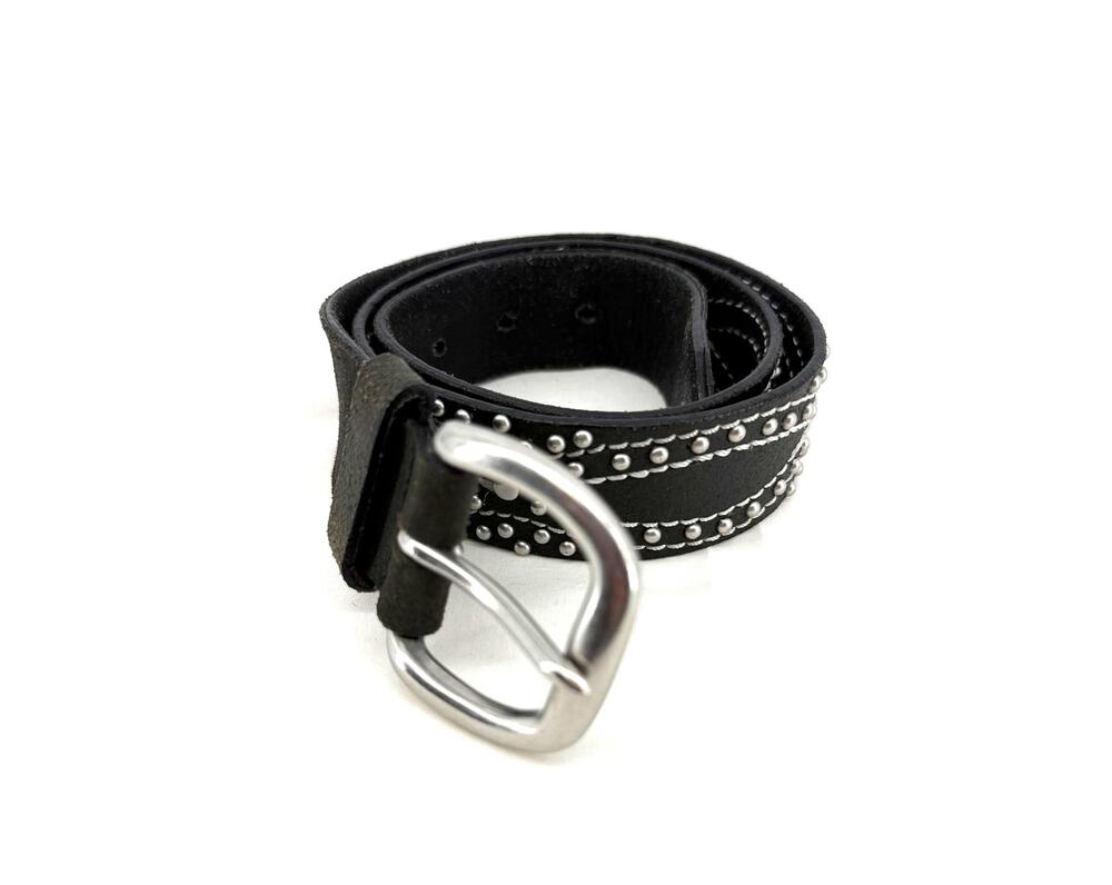 Black Studded Leather Belt Western Rocker Goth Biker Genuine Leather Small
